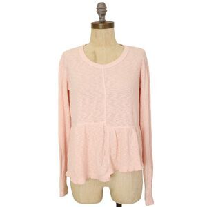 LEFT OF CENTER Anthropologie Peplum Sweater Top Size XS Ribbed Pink EUC B72
